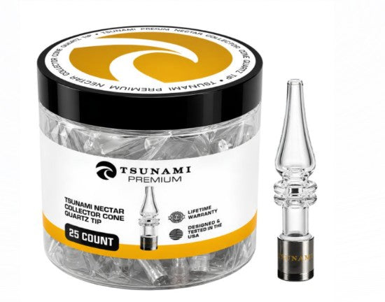 Tsunami Glass Premium Quartz Cone Nectar Collector Tips — 25 Count Jar (NC1039)